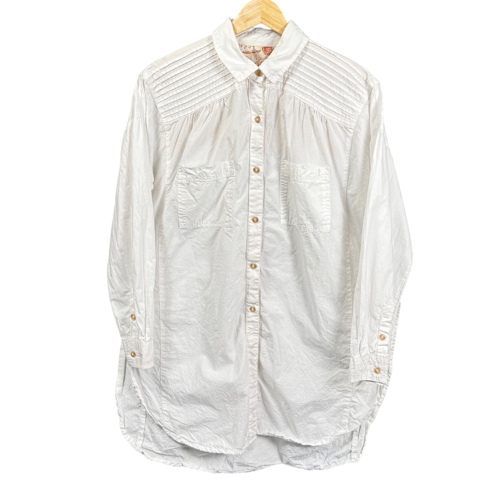 Pilcro Anthropologie White Cotton Pintuck Pleated Tuxedo Shirt Womens‎ XXSP/XSP